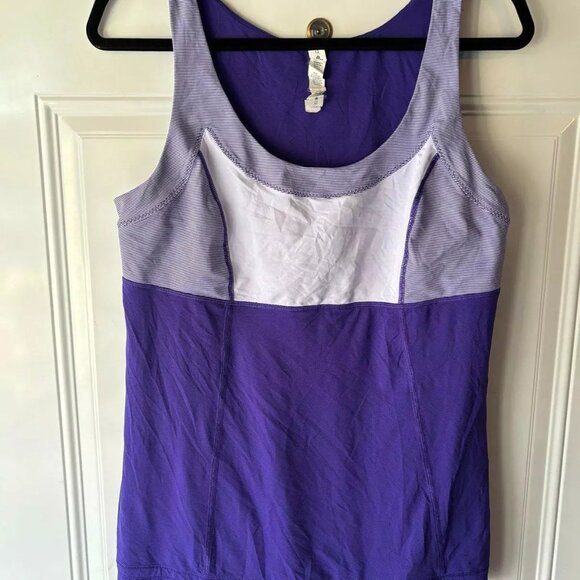 Lululemon purple tank with stripe detail and adjustable bottom size 12 - Picture 2 of 7